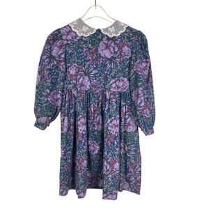 Vtg Laura Ashley Mother & Child Cotton Floral Lace Dress Cottage Girls 5/6 Years